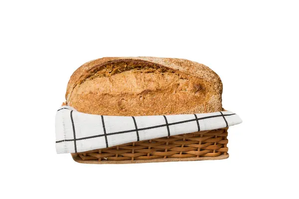 Doğal Arka Plana Karşı Sepette Taze Pişmiş Ekmek Perspektif Görünümü — Stok fotoğraf