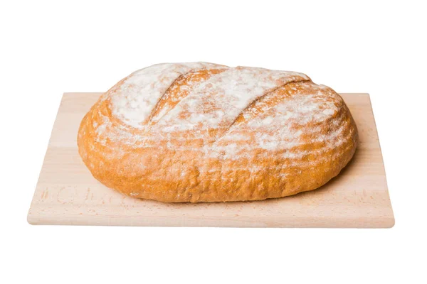 Frisch Gebackenes Brot Auf Schneidebrett Isoliert Auf Weißem Hintergrund Perspektivische — Stockfoto