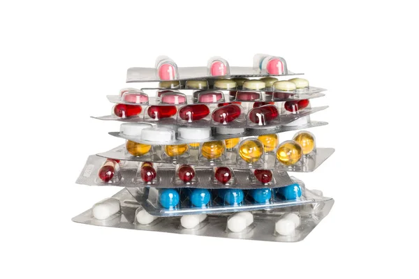 Too Many Different Pill Cartridges Stacked Selective Focus Packs Blister — Φωτογραφία Αρχείου