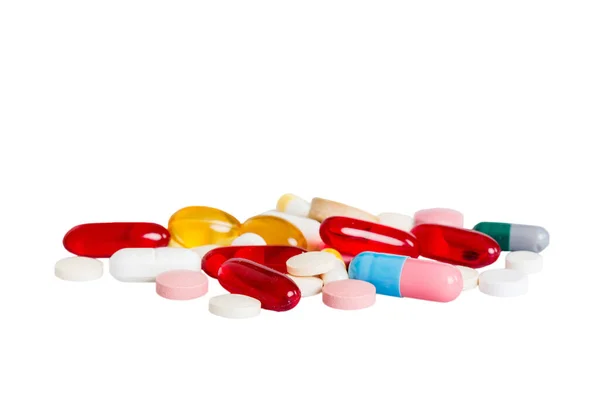 Muchos Diferentes Medicamentos Colores Píldoras Vista Perspectiva Conjunto Muchas Píldoras — Foto de Stock