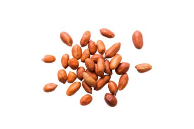 Beyaz arka planda izole edilmiş soyulmamış fıstık yığını, üst manzara. Düz uzanıyordu Sağlıklı gıda konsepti