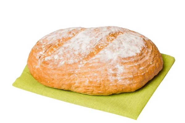 Friskbagt Lækkert Fransk Brød Med Serviet Isoleret Hvid Baggrund Top - Stock-foto