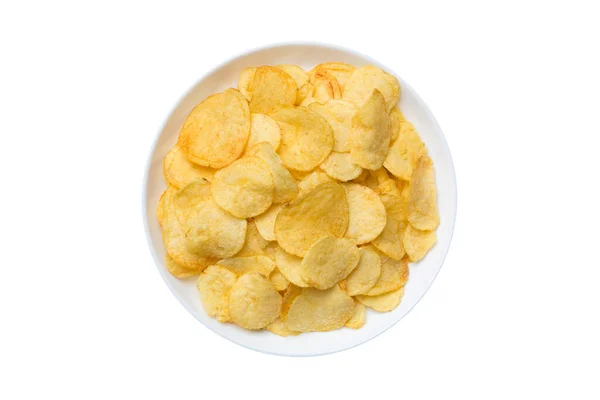 Kartoffelchips Keramikschale Isoliert Auf Weißem Hintergrund — Stockfoto