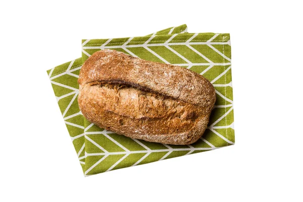 Frisch Gebackenes Köstliches Französisches Brot Mit Serviette Isoliert Auf Weißem — Stockfoto