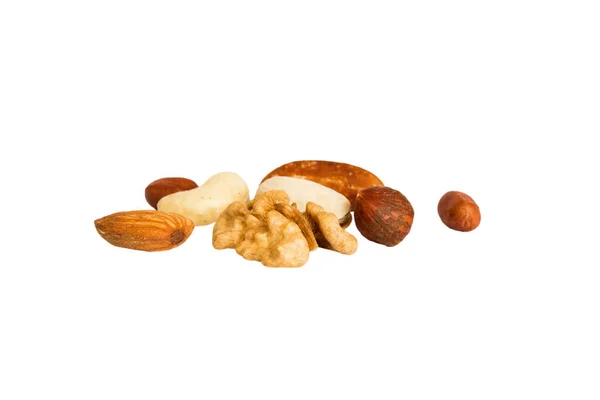 Pile Mixed Nuts Isolated White Background Top View Flat Lay — Stock Photo, Image