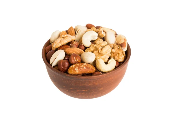 Roasted Mix Nut Bowl Isolated White Background Mix Nut Snack — Stock Photo, Image