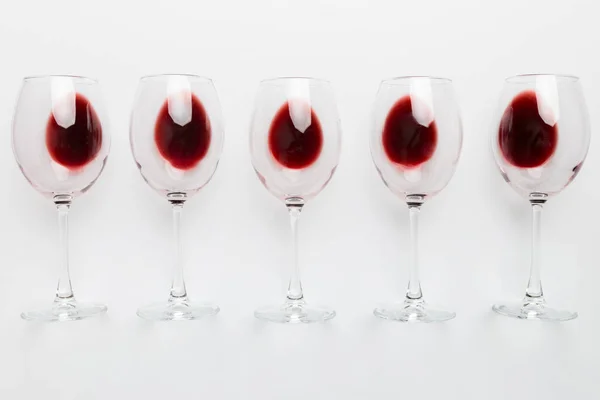 Many Glasses Red Wine Wine Tasting Concept Red Wine Colored — Stock Photo, Image