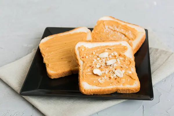 Peanut Butter Sandwiches Toasts Light Table Background Breakfast Vegetarian Food — Stock Photo, Image