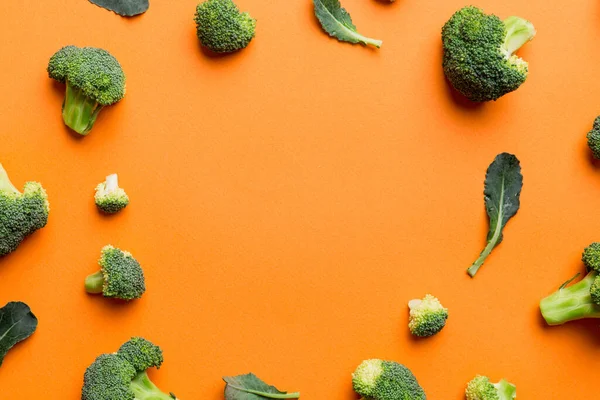 Flat Lay Composition Fresh Green Broccoli Frame Eith Copy Space — Stock Photo, Image
