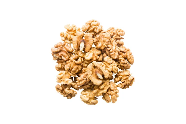 Pile Walnut Kernel Isolated White Background Top View Flat Lay — Stock Photo, Image