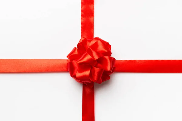Top View Red Ribbon Rolled Red Bow Isolated Colored Background Royalty Free Stock Images