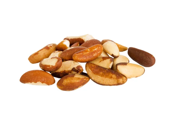 Pile Brazil Nuts Isolated White Background Top View Flat Lay — Stock Photo, Image