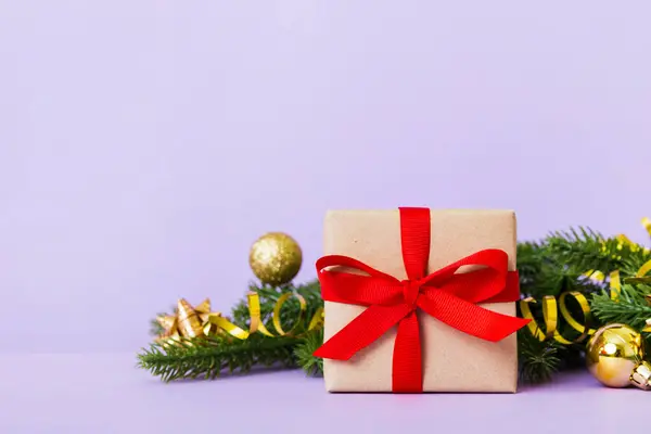 New Year Christmas Mood Gift Box Branches Christmas Tree New — Fotografia de Stock