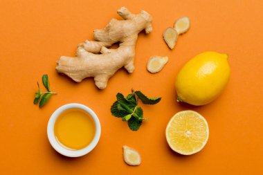 Doğal soğuk algınlığı ve grip ilaçları. Bağışıklık uyarımı ve virüs koruması için doğal malzemeler. Üst görünüm düzlüğü.