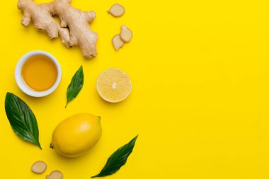 Doğal soğuk algınlığı ve grip ilaçları. Bağışıklık uyarımı ve virüs koruması için doğal malzemeler. Üst görünüm düzlüğü.