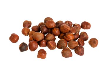 Beyaz arka planda izole edilmiş fındık yığını, üst manzara. Düz uzanıyordu Sağlıklı gıda konsepti.