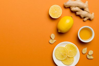 Doğal soğuk algınlığı ve grip ilaçları. Bağışıklık uyarımı ve virüs koruması için doğal malzemeler. Üst görünüm düzlüğü.