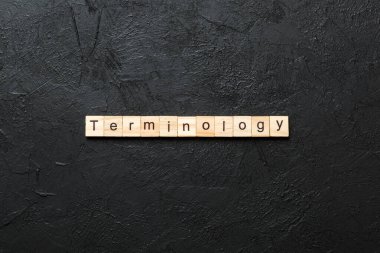 terminology word written on wood block. terminology text on table, concept. clipart