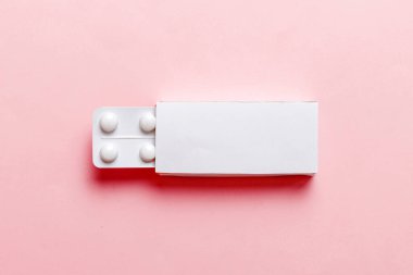 Blank White Product Package Box Mock-up. Open blank medicine drug box with blister top view.