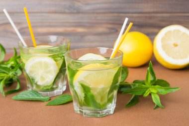 Mojito yaz serinletici buzlu ve naneli kokteyl. Limonlu, limonlu ve naneli mojito kokteyli..