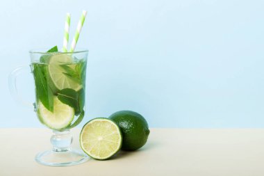 Mojito yaz serinletici buzlu ve naneli kokteyl. Limonlu, limonlu ve naneli mojito kokteyli..