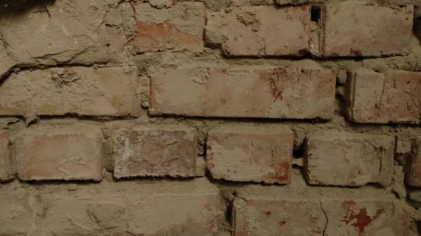 Collapsing Red Brick Wall Abandoned Building Close Details Bricks Cracks — Stock Video