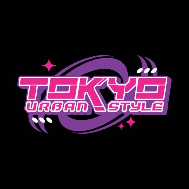 Tokyo Japonya tipografi sloganı y2k tarzı logo vektör çizimi. Kanji, Tokyo demek. Yazdır, poster, moda, tişört, çıkartma