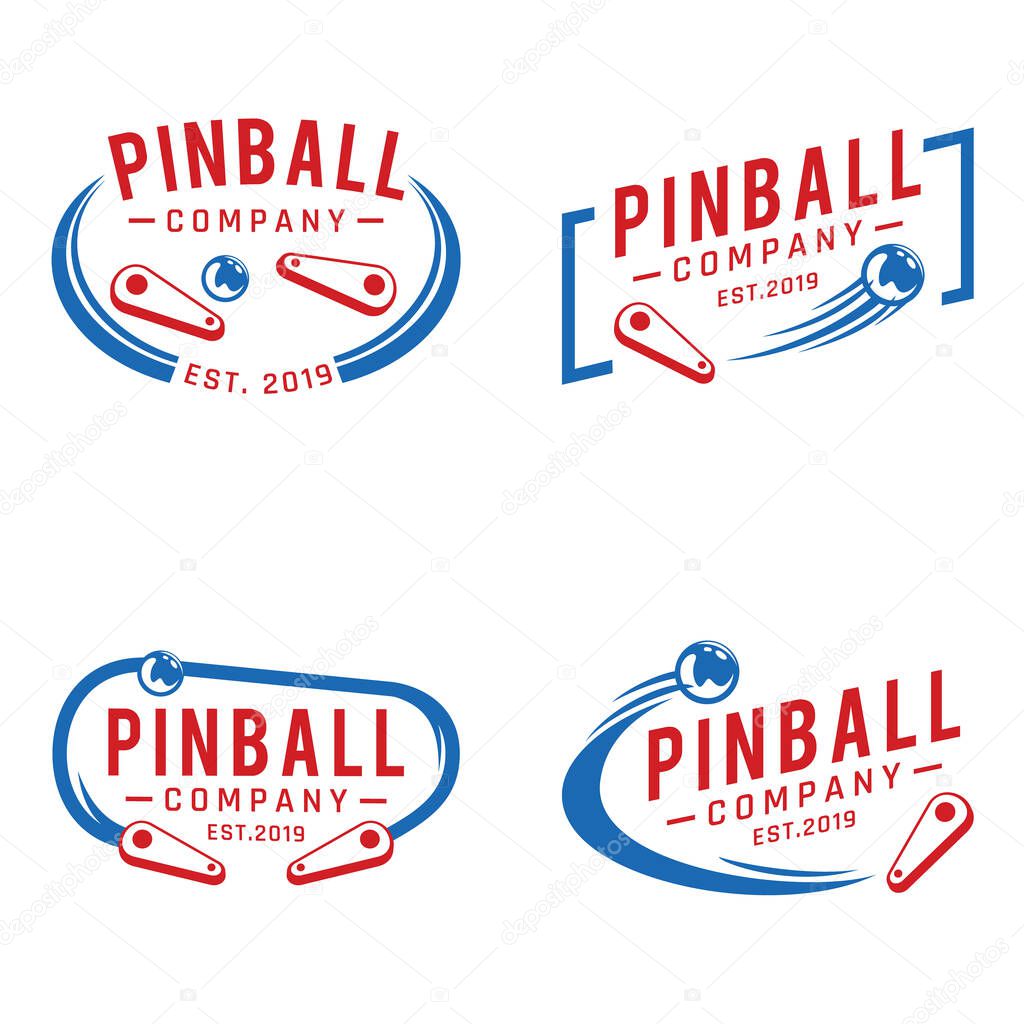Set Pinball Vintage Retro Vector Badge Emblem Logo for Banner, Poster, Flyer, Website, Social Media