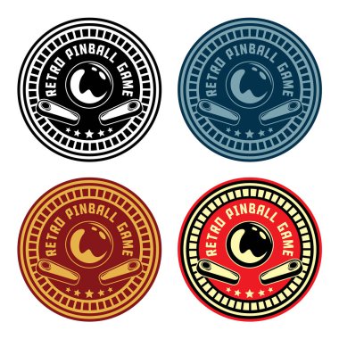 Banner, Poster, Flyer, Web Sitesi, Sosyal Medya için Retro Pinball Game Vintage Retro Vector Rozet Amblemi Logosunu Ayarla