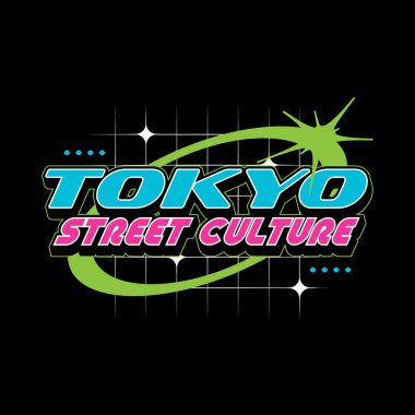 Tokyo japan y2k sokak kıyafetleri tipografi tarzı logo vektör ikonu tasarımı illüstrasyonu. Poster, afiş, kıyafet, slogan gömleği, çıkartma, rozet, amblem