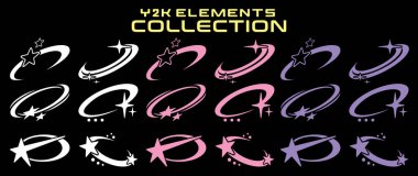 Streetwear y2k grafik varlıklar seti. Rave, acid, retro futuristik, slogan elementleri, alıntılar, tipografi, poster, afiş. Geometrik şekiller, semboller, simgeler. Estetik grafik seti. Vektör biçimi
