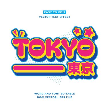 Retro Tokyo Japonya 3D vektör karikatür biçimi düzenlenebilir metin efekti. Vektör logo simgesi