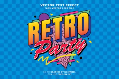 Retro Party düzenlenebilir metin efekti 3d karikatür şablon biçimi premium vektörü. vektör dosyası