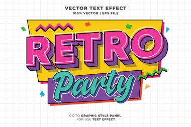 Retro Party düzenlenebilir metin efekti 3d karikatür şablon biçimi premium vektörü. vektör dosyası
