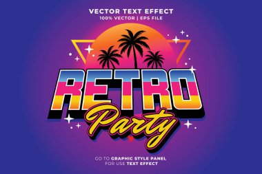 Retro Party düzenlenebilir metin efekti 3d karikatür şablon biçimi premium vektörü. vektör dosyası