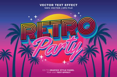 Retro Party düzenlenebilir metin efekti 3d karikatür şablon biçimi premium vektörü. vektör dosyası