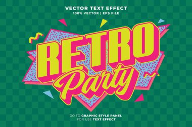 Retro Party düzenlenebilir metin efekti 3d karikatür şablon biçimi premium vektörü. vektör dosyası