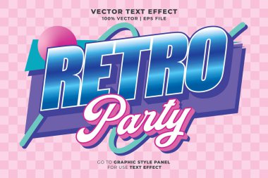 Retro Party düzenlenebilir metin efekti 3d karikatür şablon biçimi premium vektörü. vektör dosyası