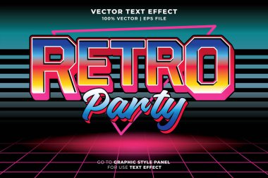 Retro Party düzenlenebilir metin efekti 3d karikatür şablon biçimi premium vektörü. vektör dosyası