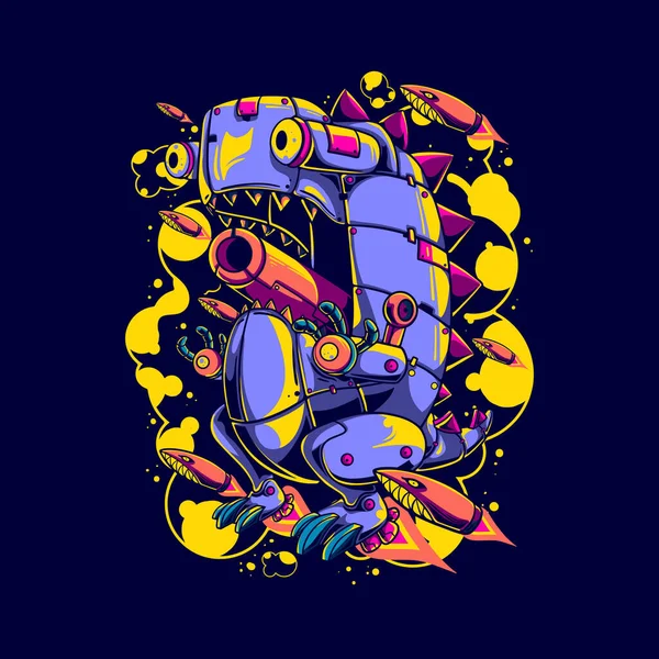 Векторна Ілюстрація Барвистий Літаючий Робот Ящірка Викласти Канон Рот Ракетами — стоковий вектор