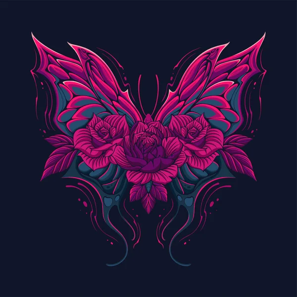色彩艳丽的蝴蝶 上面有花朵和叶子 可用于T恤衫设计 — 图库矢量图片