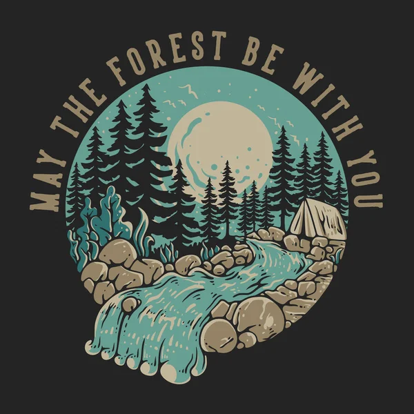 Shirt Design May Forest You Tent Middle Forest Full Moon — Archivo Imágenes Vectoriales