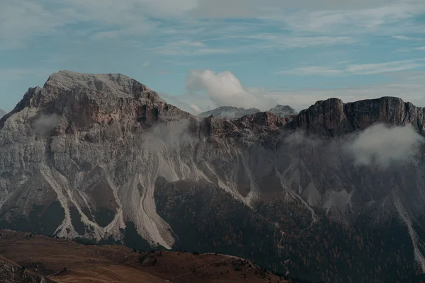 Seceda Bergkam Met Wolken Herfst Zuid Tirol Alpen Van Noord — Stockfoto