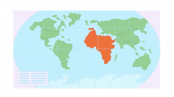 Geanimeerde Wereldkaart Element Aardrijkskunde Klaslokaal Display Continenten Landen Platte Cartoon — Stockvideo