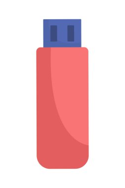 USB flash disk yarı düz renk vektör nesnesi. Dijital veri deposu. Düzenlenebilir öge. Tam boy beyaz. Web grafik tasarımı ve animasyonu için basit teknoloji çizgi film stili çizimi