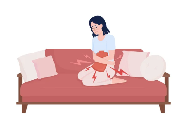 stock vector Lady suffering from menstrual pain semi flat color vector character. Editable figure. Full body person on white. Simple cartoon style illustration for web graphic design and animation