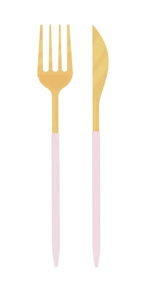 叉和刀的半平色矢量对象 食物的餐具 可编辑元素 全尺寸的白色项目 用于网页平面设计和动画的附件简单的卡通风格插图 — 图库矢量图片