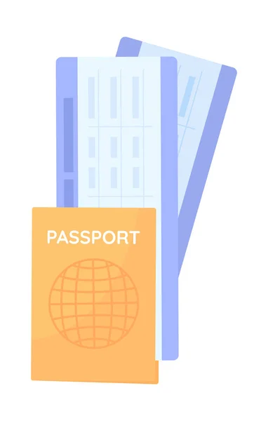 半フラットカラーベクトルオブジェクトのチケットを持つパスポート 旅行だ 編集可能な要素 フルサイズのアイテム上白 Webグラフィックデザインやアニメーションのためのシンプルな漫画スタイルのイラスト クイックサンドフォント使用 — ストックベクタ