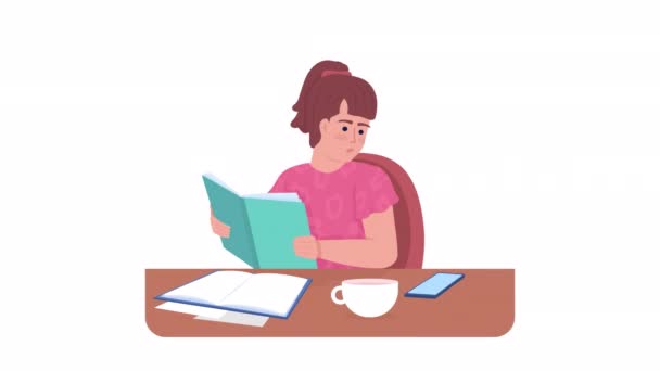 Animated Distracted Character Using Cell Phone While Studying Full Body — Stock Video