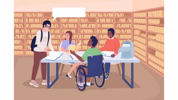 Animációs Csoport Projekt Illusztráció Könyvtárban Tanulok Barátaimmal Sokszínű Közösség Looped — Stock videók